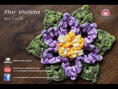 Flor de Crochê Violeta - Professora Simone