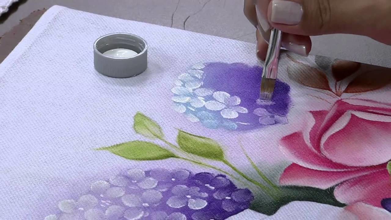 Mulher.com 29.05.2014 - Pintura de tecido rosas hortencias por Ana Laura Rodrigues Parte 1