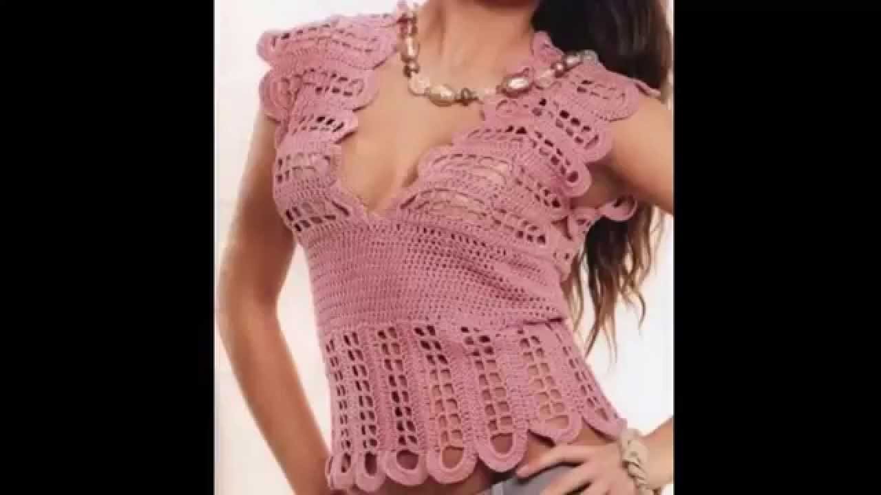 Blusa Rosa Palo Motivos Calados a Crochet
