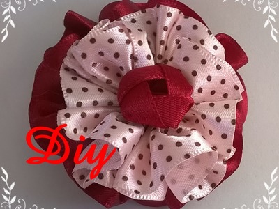 Flor de fita franzida DIY \ Ruffled ribbon flower DIY