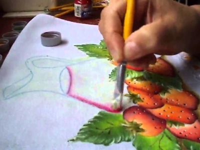 Pintura de jarra com suco de morangos