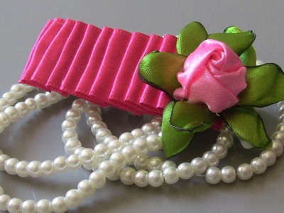 Fivela com rosa de cetim-Flower on satin ribbons