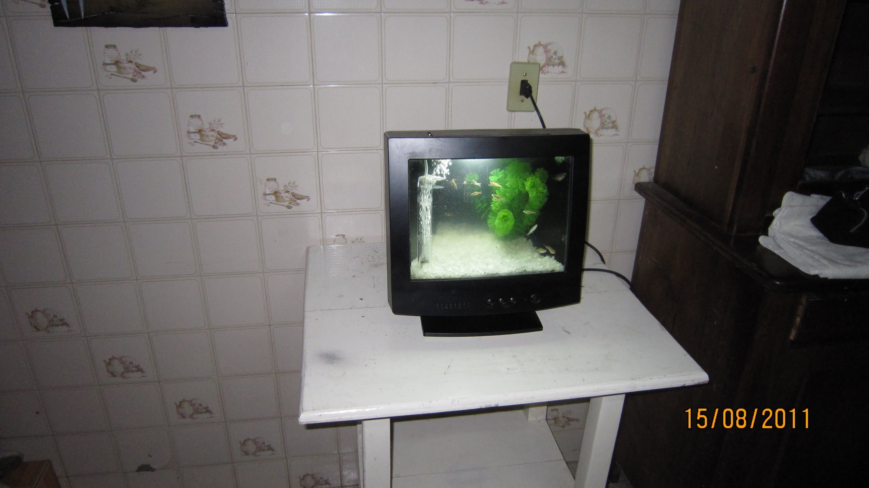 Aquario feito com monitor de computador "TV"