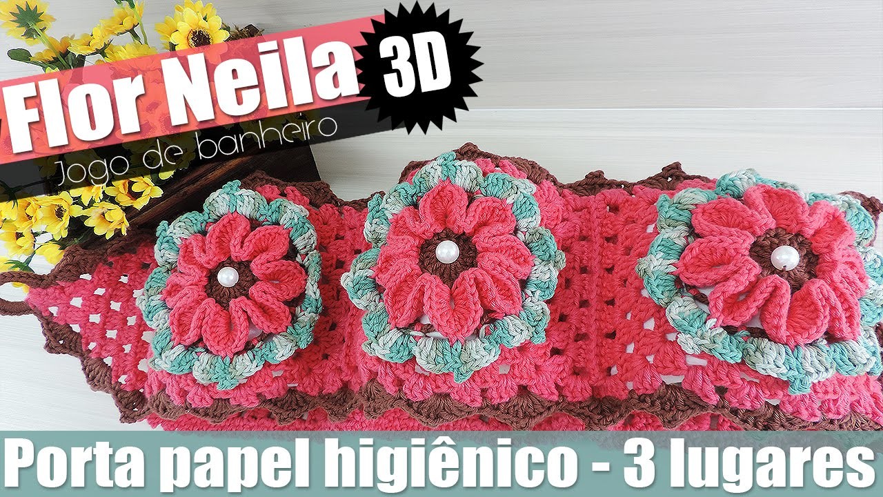 Porta papel higiênico - Jogo de banheiro flor Neila 3D - 4.4 "Soraia Bogossian"