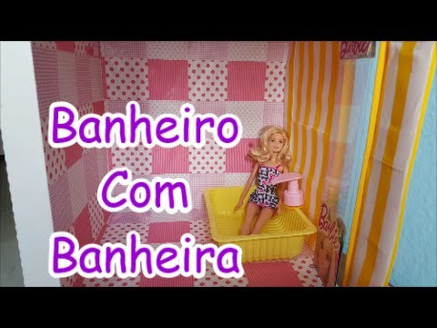DIY -  Como Fazer Um Banheiro ( Com Banheira ) Para Boneca Barbie, Monster High,Frozen etc. 