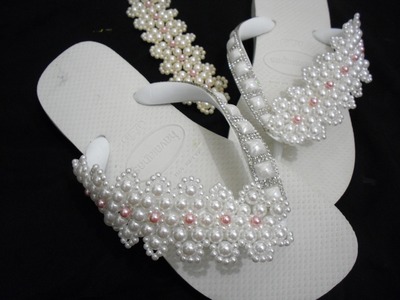 Havaiana decorada trama de renda francesa-  decorated sandals frame pearls