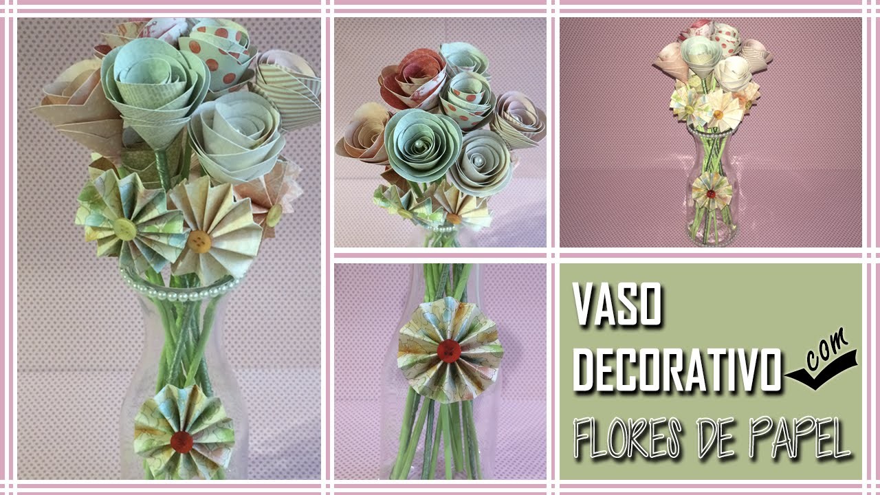 Vaso decorativo com flores de papel
