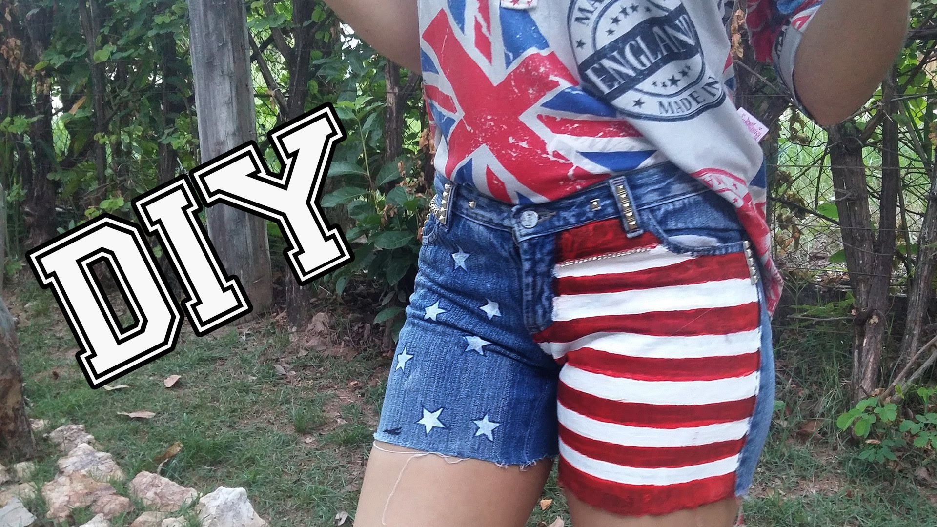 DIY Sua Calça em um Short Bandeira dos Estados Unidos Como pintar um short jeans Bandeira dos EUA
