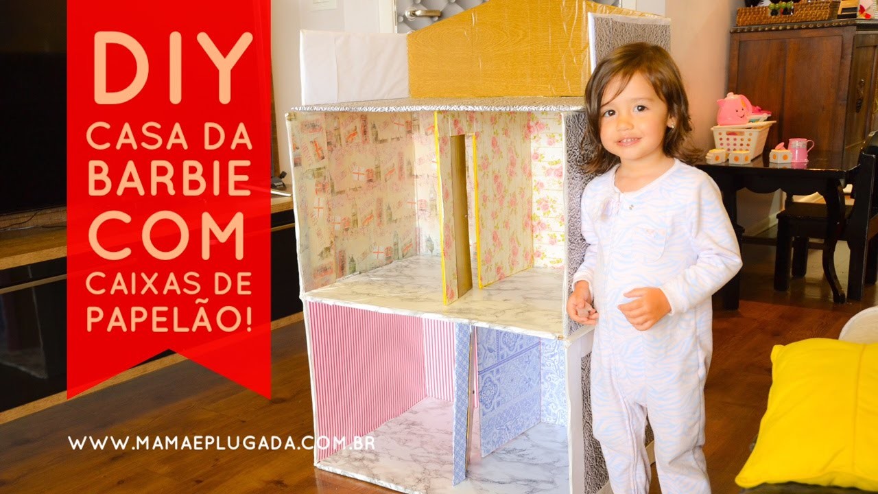 Tutorial DIY: Passo a passo Casa da Barbie de 2 andares feita de caixas de papelão