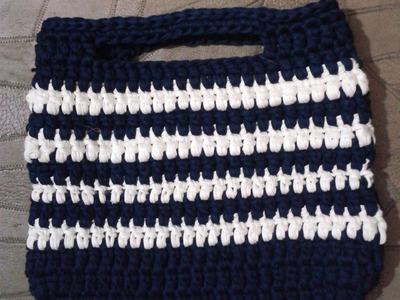 DIY bolsa de trapilhos em croche duas cores