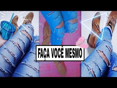 DIY:calça jeans rasgada ♡