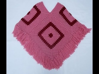 Crochê Poncho Quatro Quadrados