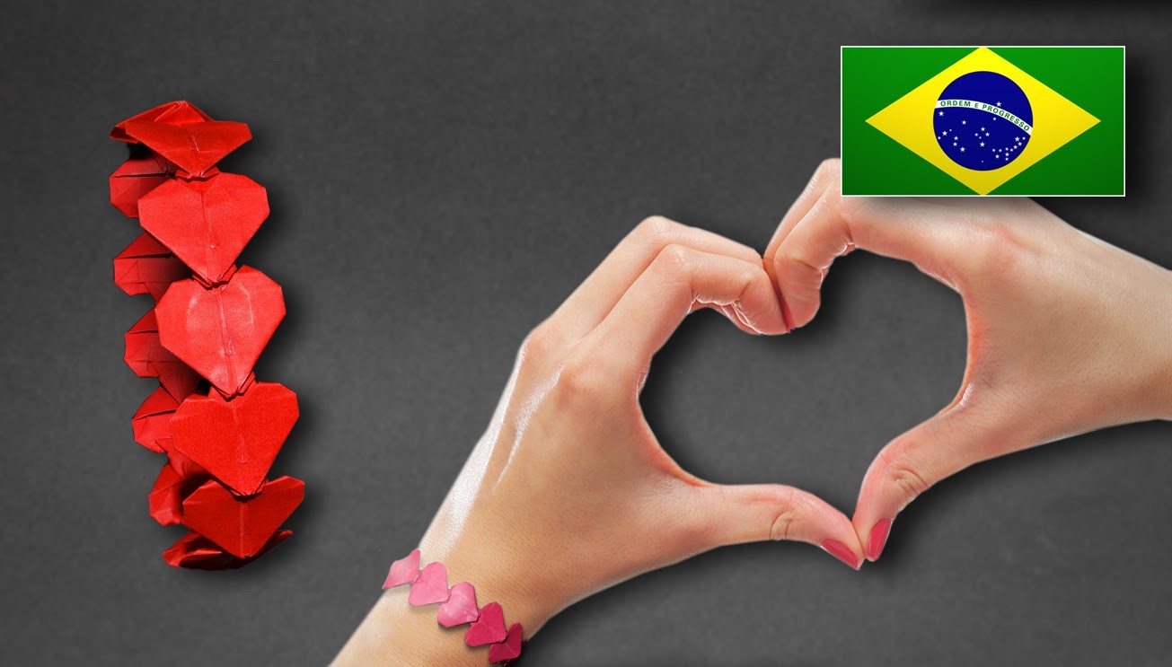 Origami: Bracelete. Pulseira de Coração ( Henry Pham  ) - Instruções em Português PT BR