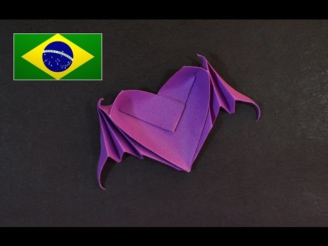 Origami: Coração com asas de morcego ( Riki Saito ) - Instruções em português PT BR