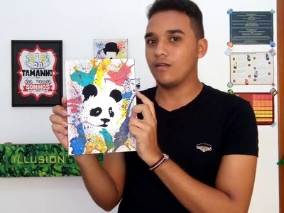 DIY -  Quadro Panda com tinta jogada na tela