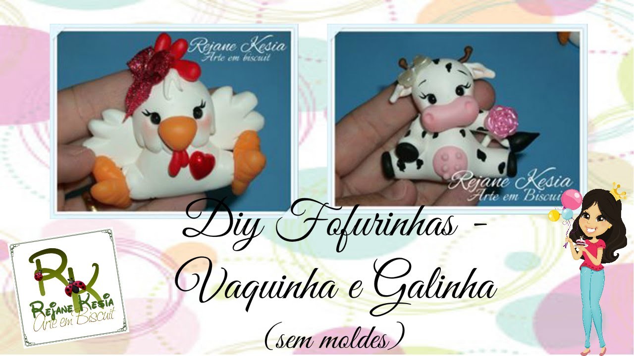 Fofurinhas - Vaquinha e galinha em biscuit - Reja Kesia