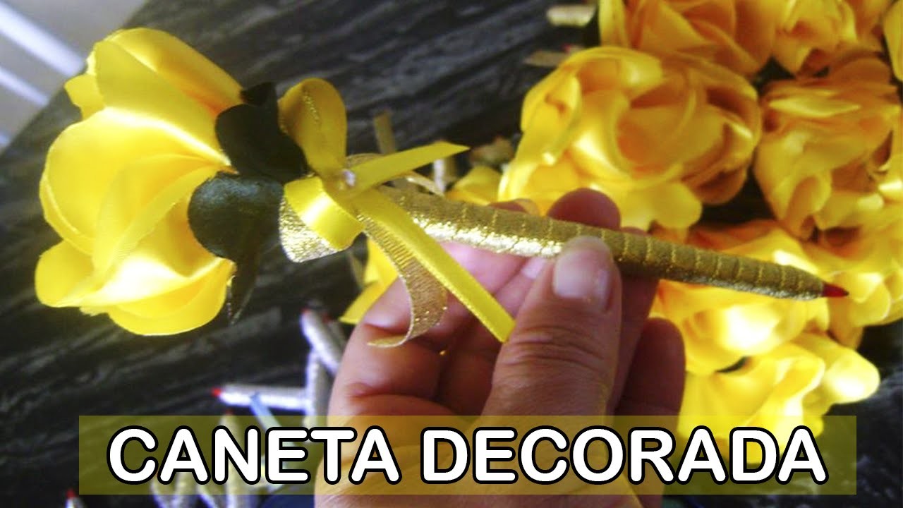 DIY - Caneta decorada com flor de cetim