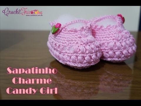 Crochê para Canhotas - Sapatinho Charme Candy Girls (Tam.: 17) - 10 à 12 meses