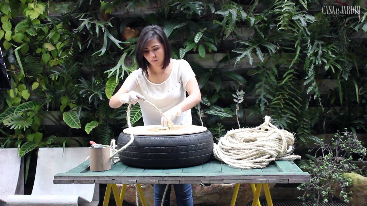 Tutorial Casa e Jardim: Aprenda a fazer um pufe com pneu e corda