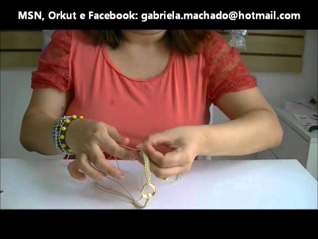 AnaGGabriela - Vídeo Aula 13 - Pulseira macramê com cordão encerado, entremeio dourado e resina