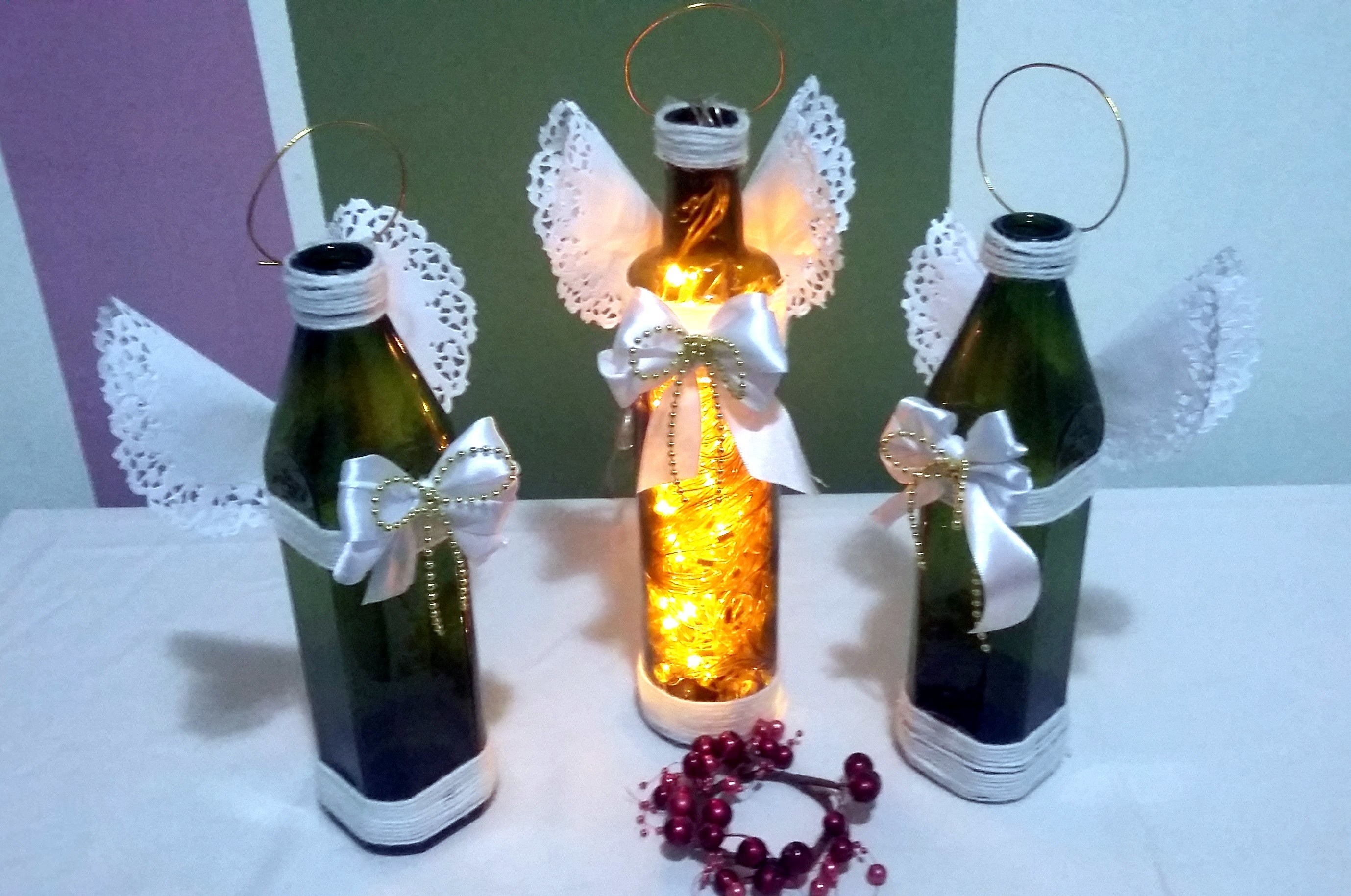 Anjos de Natal com Garrafa de Vidro
