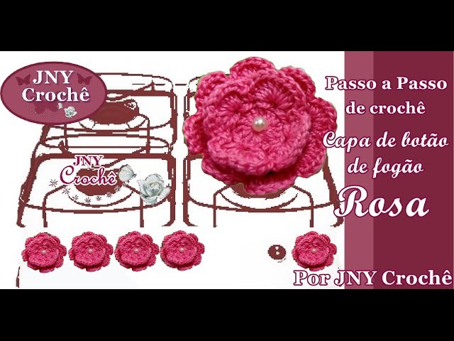 PAP Capa de botão de fogão de crochê Flor Rosa - JNY Crochê