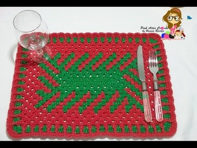 Jogo Americano Natalino em fio conduzido - passo a passo - Pink Artes Croche by Rosana Recchia
