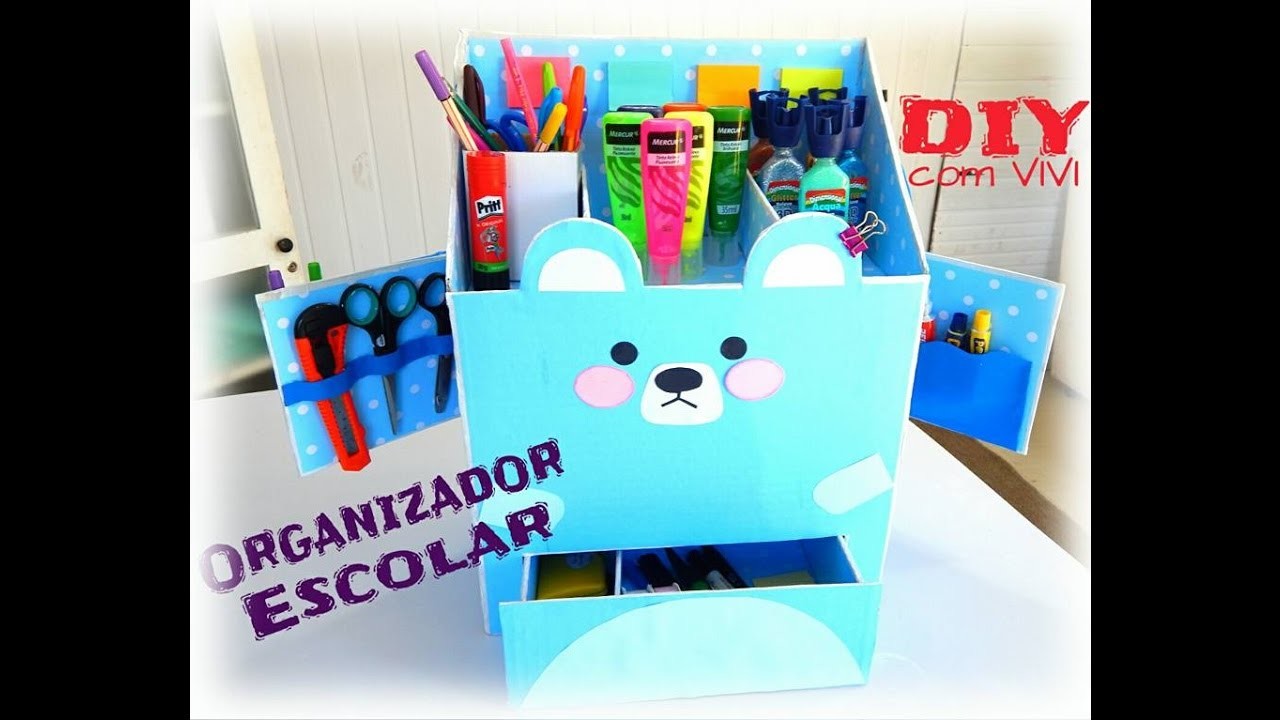 DIY. Organizador Escolar 2 - Urso Kawaii. DIY Kawaii Box