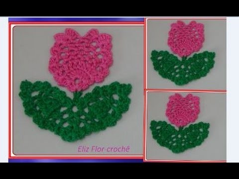 Galho com folha e Flor em crochê para aplicação