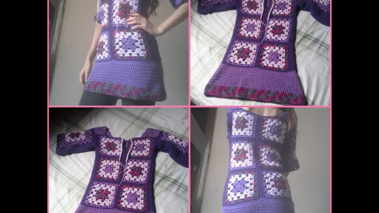 Vestidinho Boho Chic de Squares em Croche. Crochet Boho Dress