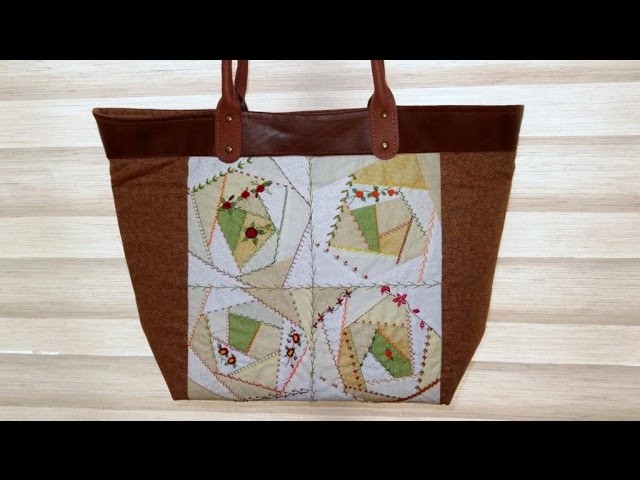 Bolsa em patchwork Crazy - Maria Adna Ateliê - Cursos e aulas de bolsas de tecido e com patchwork