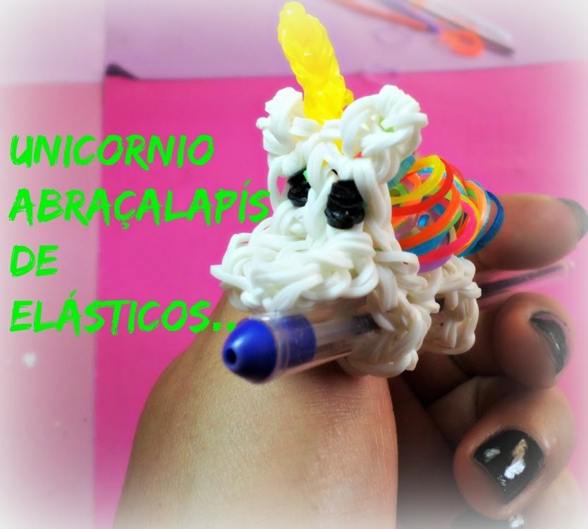 Unicornio abraçalapís de elásticos