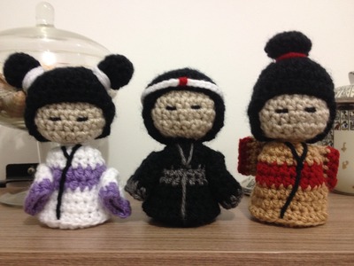 Kokeshi. Gueixa. Samurai em crochê - Professora Maria Rita