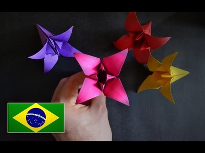 Origami: Flor de Íris - Instruções em português PT BR