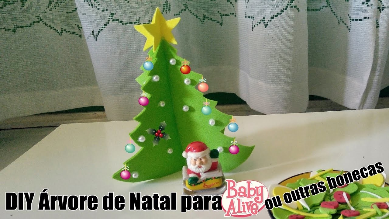 DIY Árvore de Natal de E.V.A para Baby Alive, Barbie ou outras bonecas