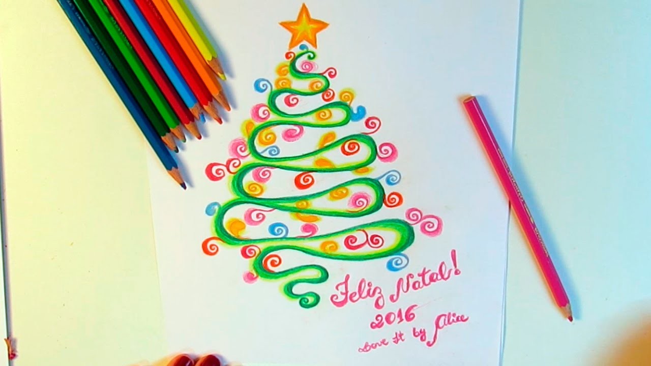 DIY - Desenho de árvore de Natal, bolas de Natal e Presépio