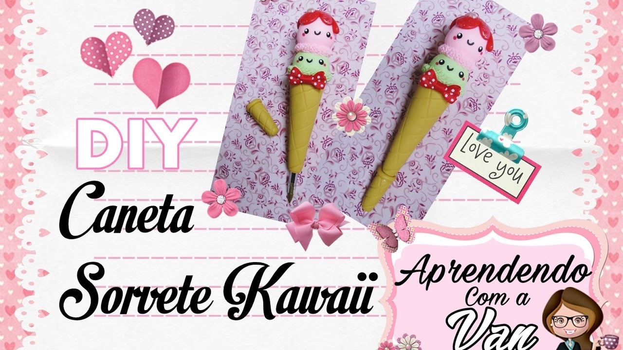 (DIY) Caneta Sorvete Kawaii em Biscuit - Ice Cream Cone Pen (Volta as Aulas - Back To School)