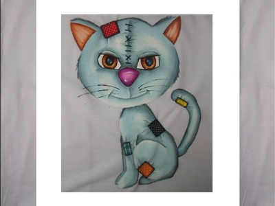 Pintura em tecido de gato com patch aplique ( Retalho)