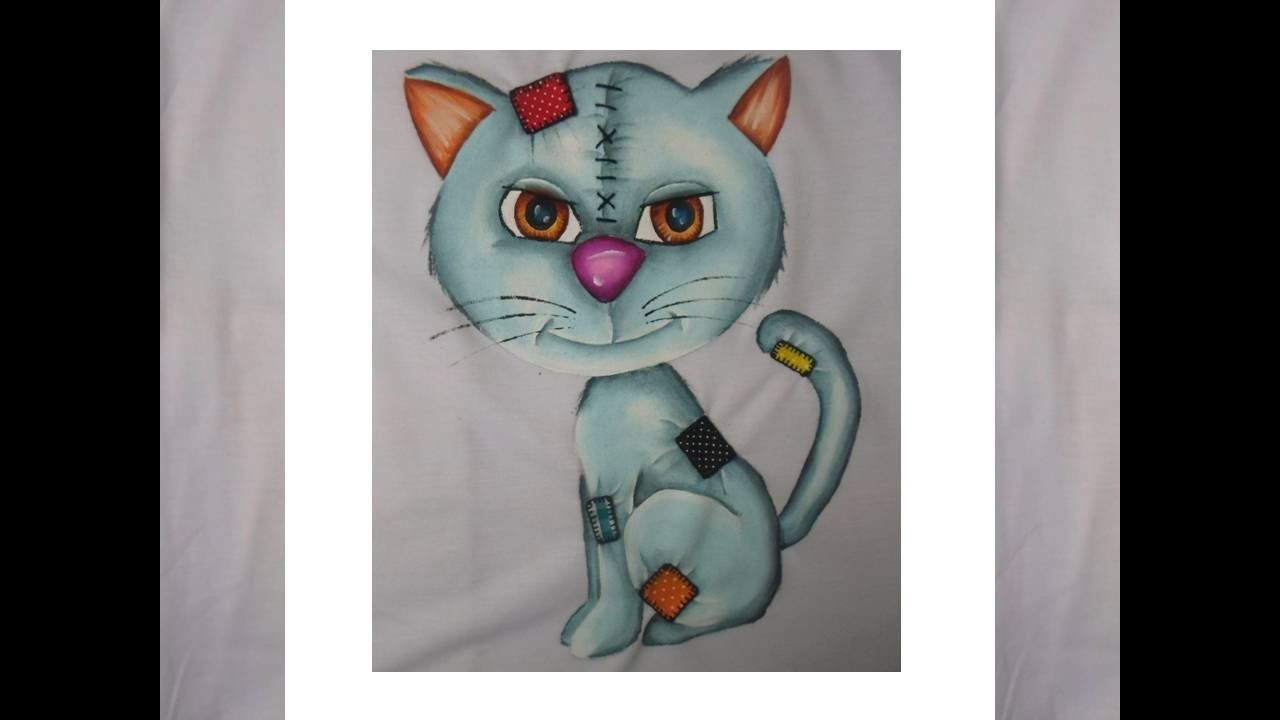 Pintura em tecido de gato com patch aplique ( Retalho)
