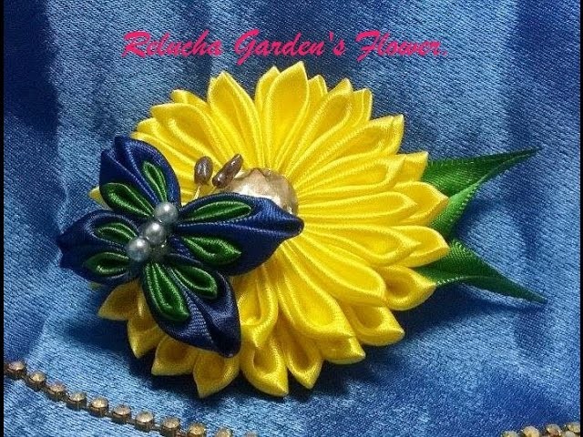 #80 - Linda flor com borboleta! Flower Butterfly  - Satim Flower - Kanzashi.  簪