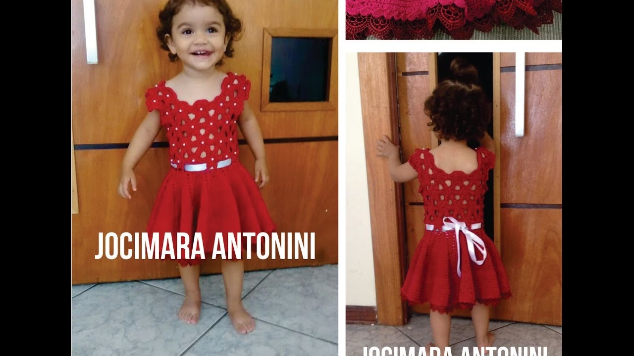 Passo a Passo em foto Vestido Infantil de Crochê Vermelho Jocimara Antonini