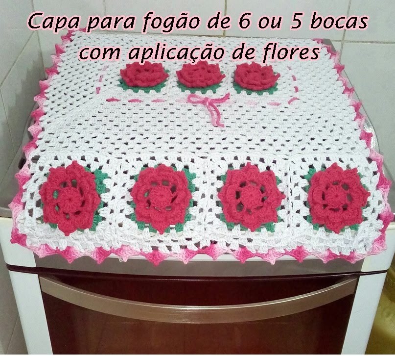 Jogo de cozinha   Capa de fogão com aplicação de flores