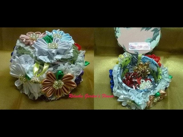 Kanzashi #88 - Flor de Tecido Cetim-  Lindo Porta Jóias ! - DIY -  Jewelry Flower. サテン花. 簪