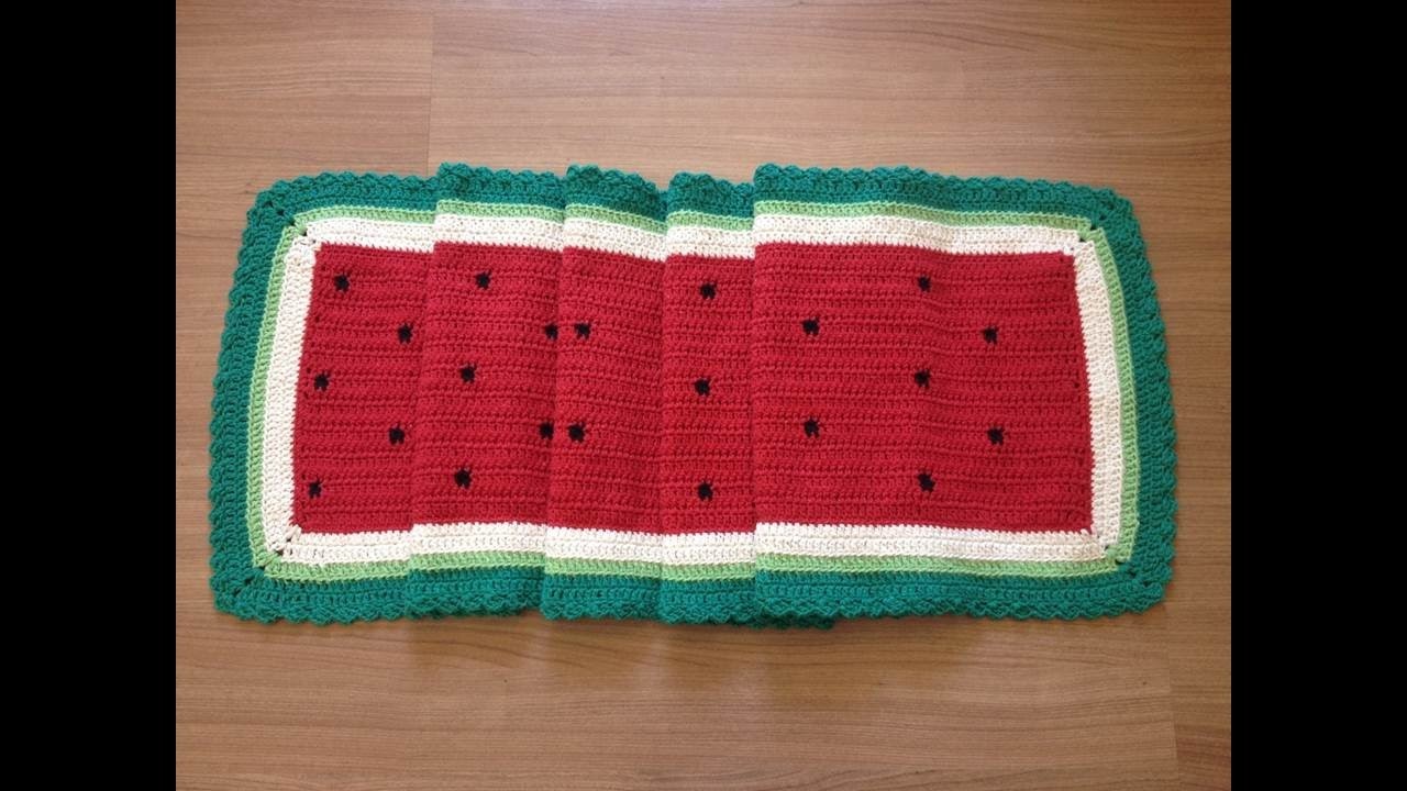 Tapete retangular Melancia Watermelon crochê - Professora Maria Rita