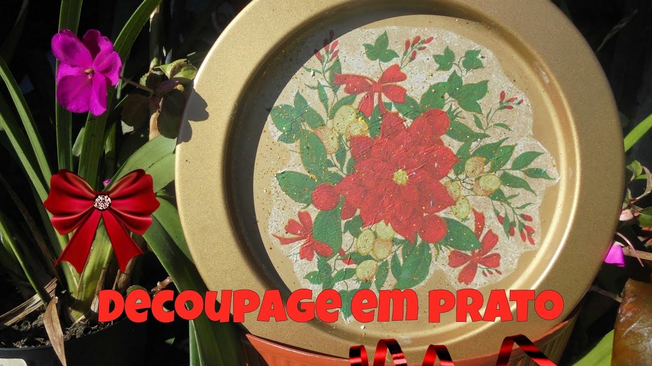 Prato em Decoupage - Tutorial de Natal