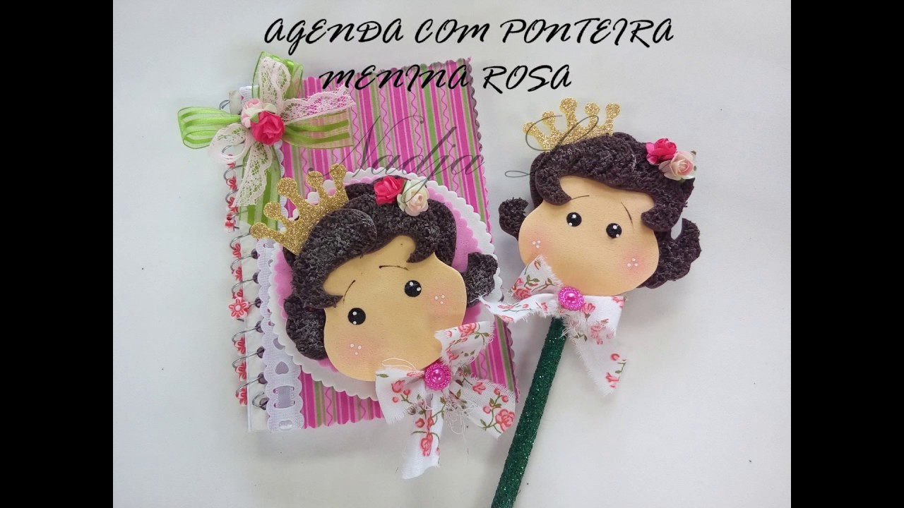AGENDA OU CADERNO COM PONTEIRA - MENINA ROSA - DIY