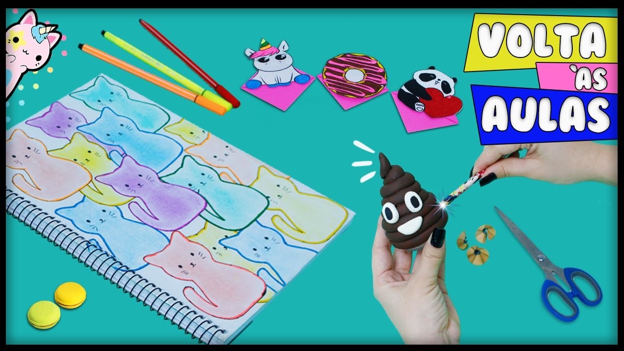 Ideias Legais Volta às Aulas: DIY Apontador Emoji, Caderno Kawaii, Marcador Unicórnio 