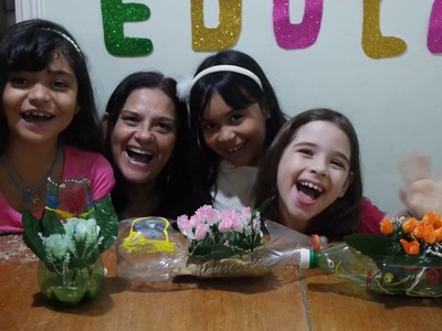 Reciclar e Educar -  Vaso de Flor feito com Garrafa PET