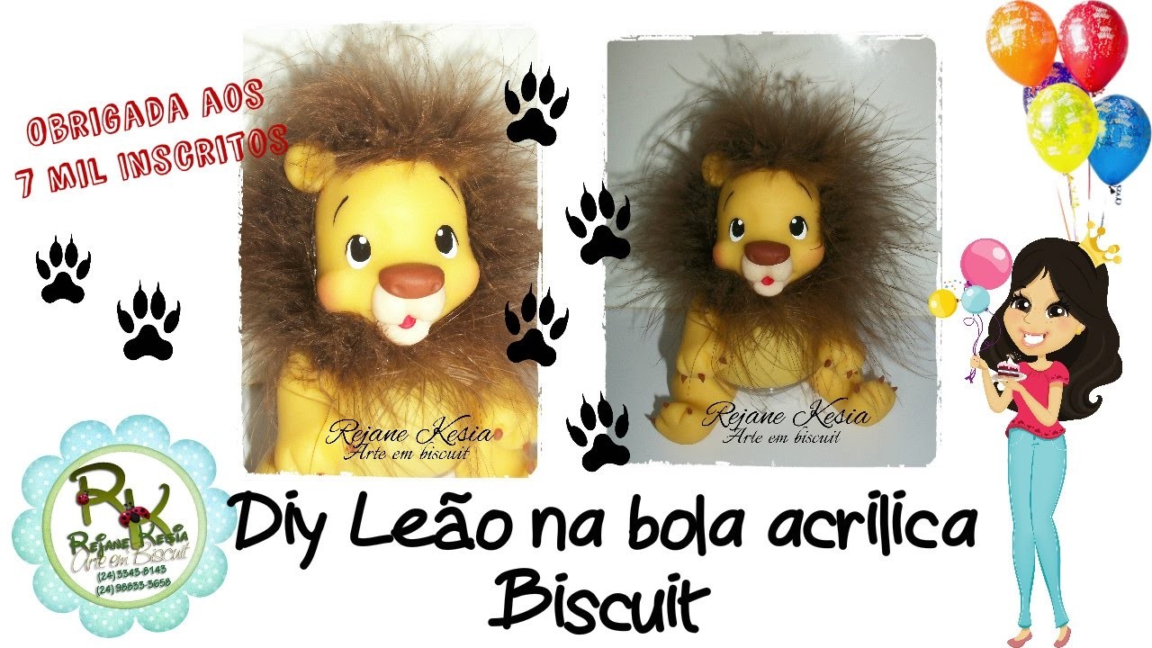 Diy Leão na bola acrilica - Rejane Kesia