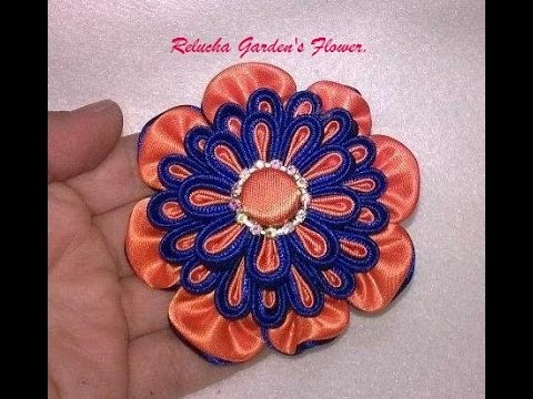 Kanzashi #54 -  Flor de Tecido Cetim - DIY - Satin Flower.Satin-Blume.サテン花